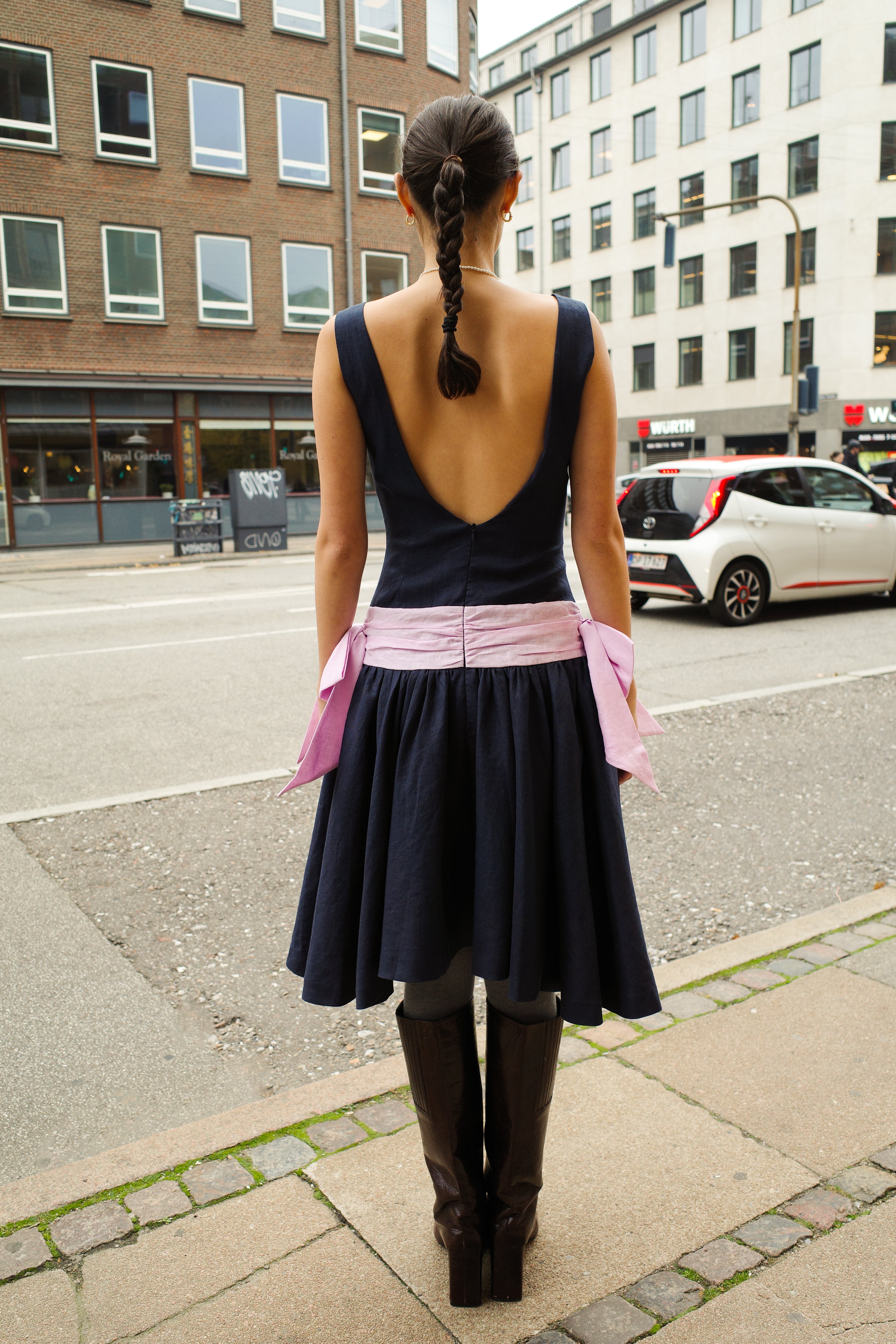 Magrethe Dress - Navy w. Pale Pink