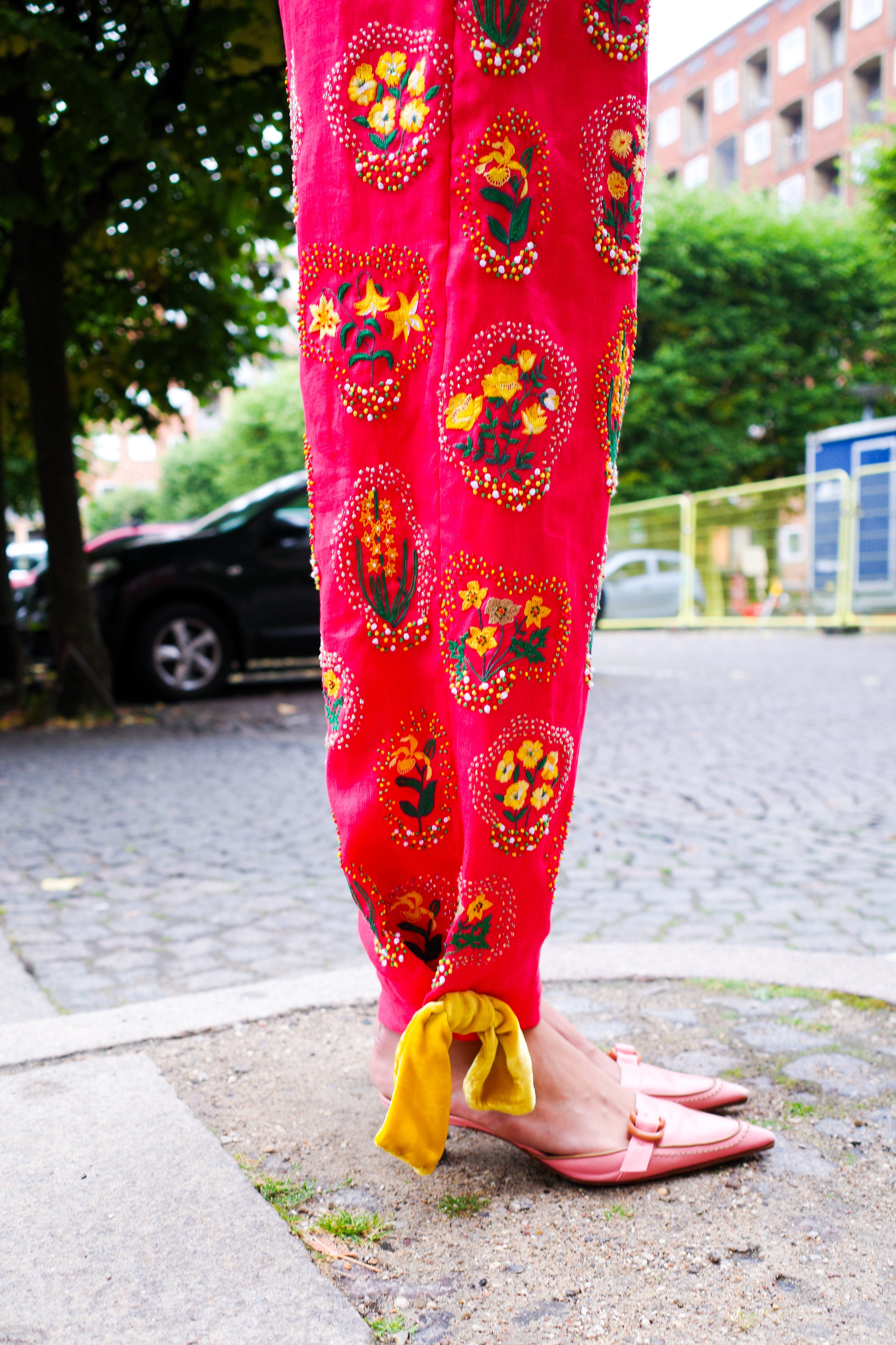 Coco Pants - Red Yellow Flowers and Velvet Bows