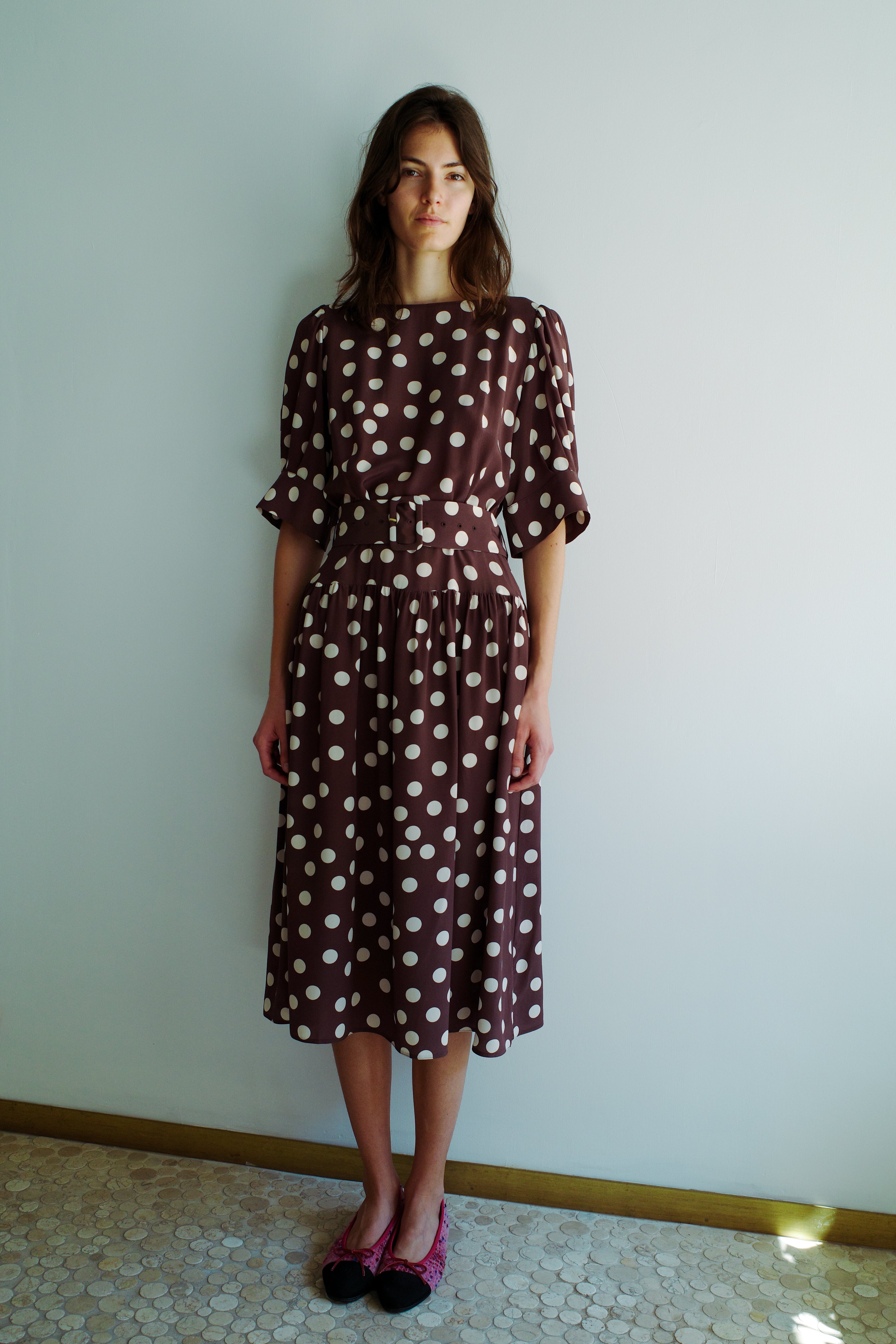 Bjorg dress - Brown w. Cream Dots