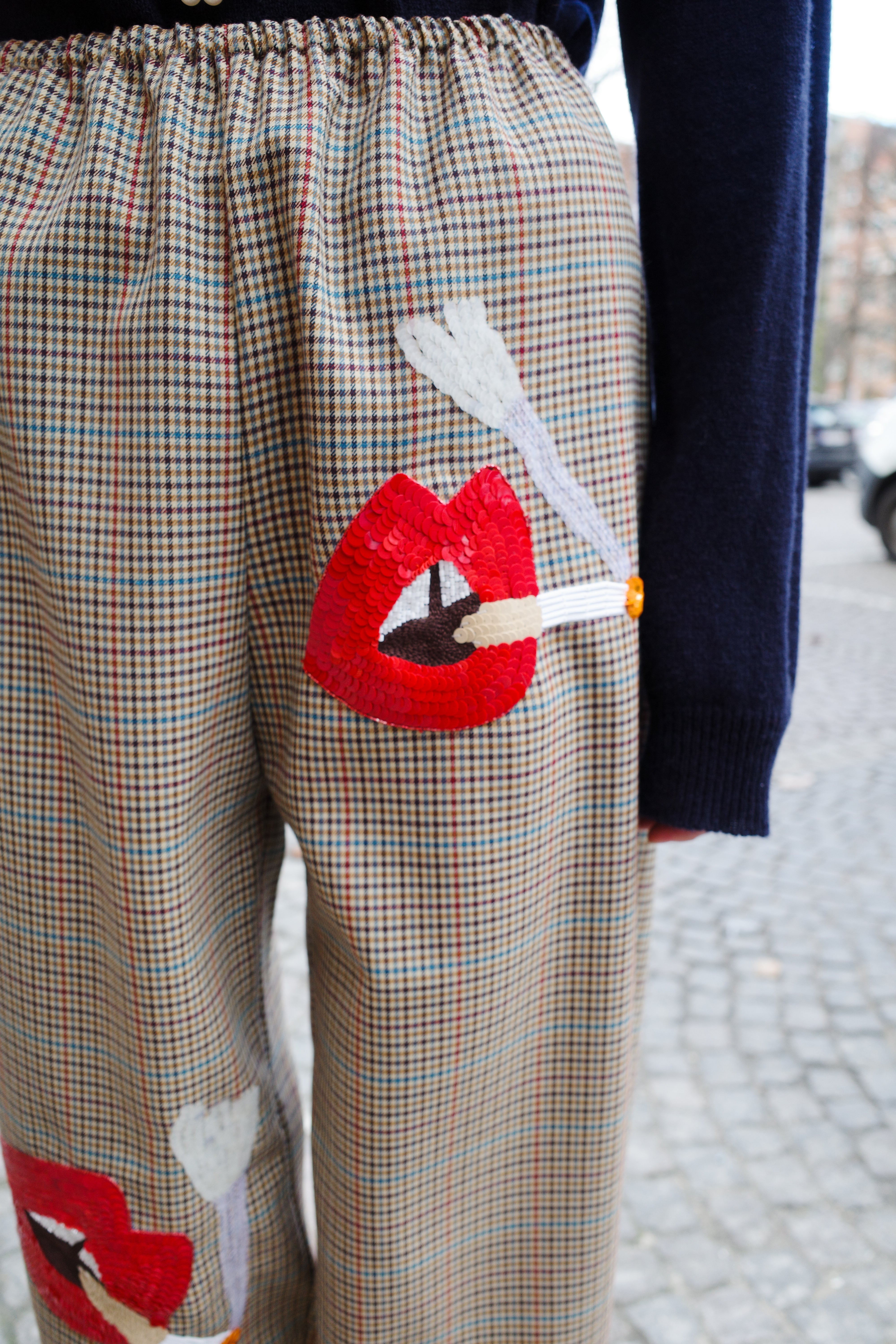 Coco Pants - Tweed fabric with Red Lips