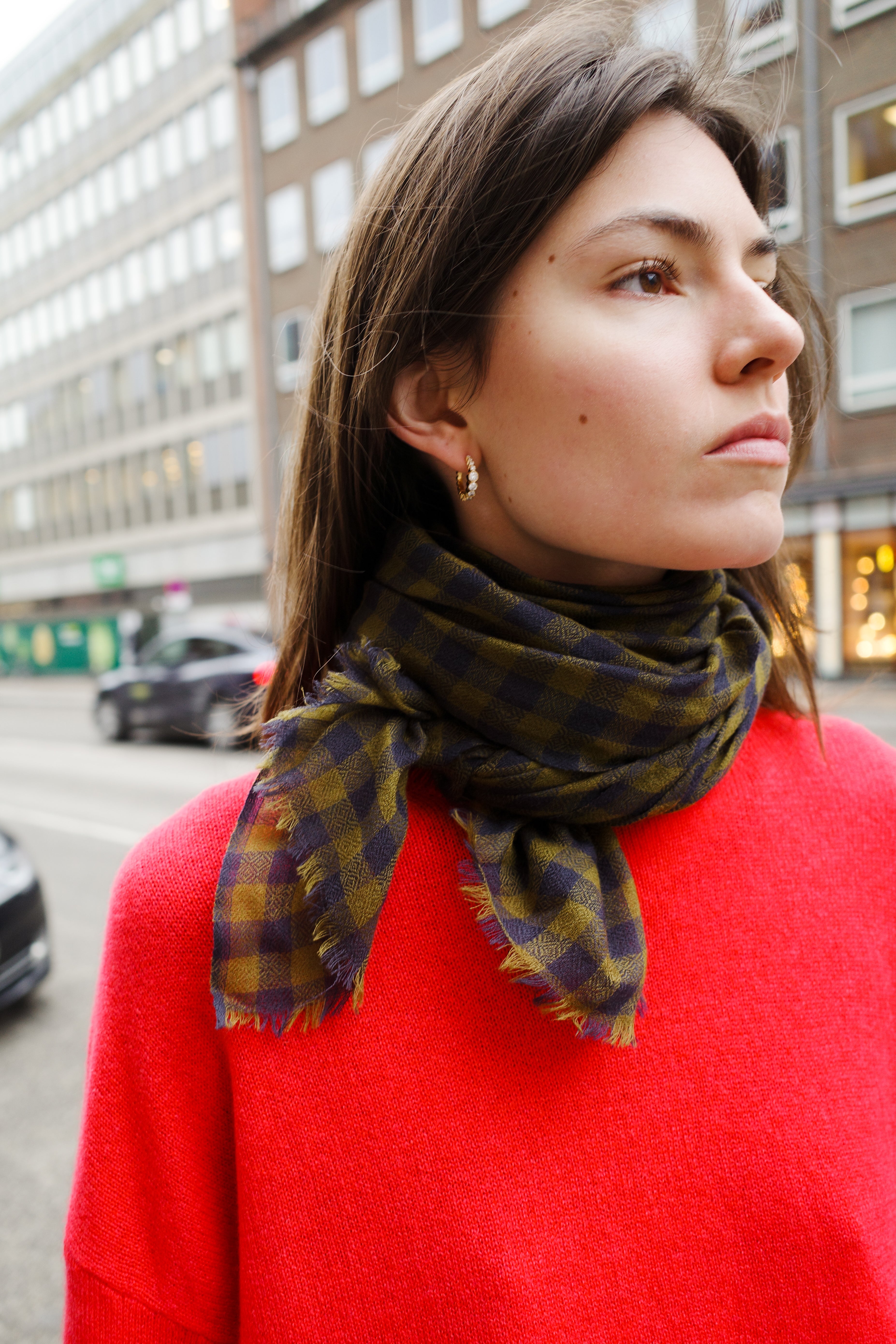 Cashmere Scarf - Navy Check