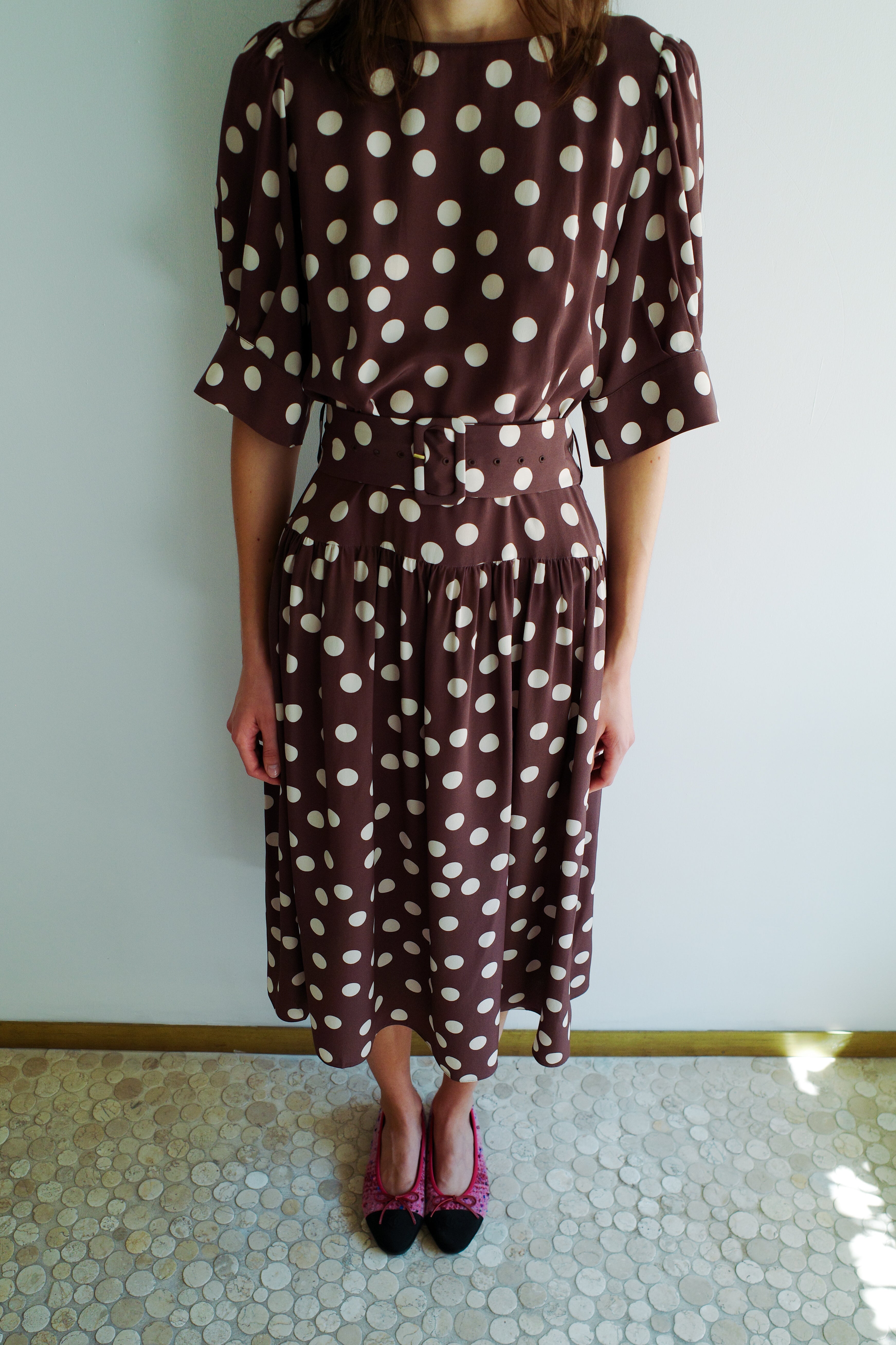 Bjorg dress - Brown w. Cream Dots