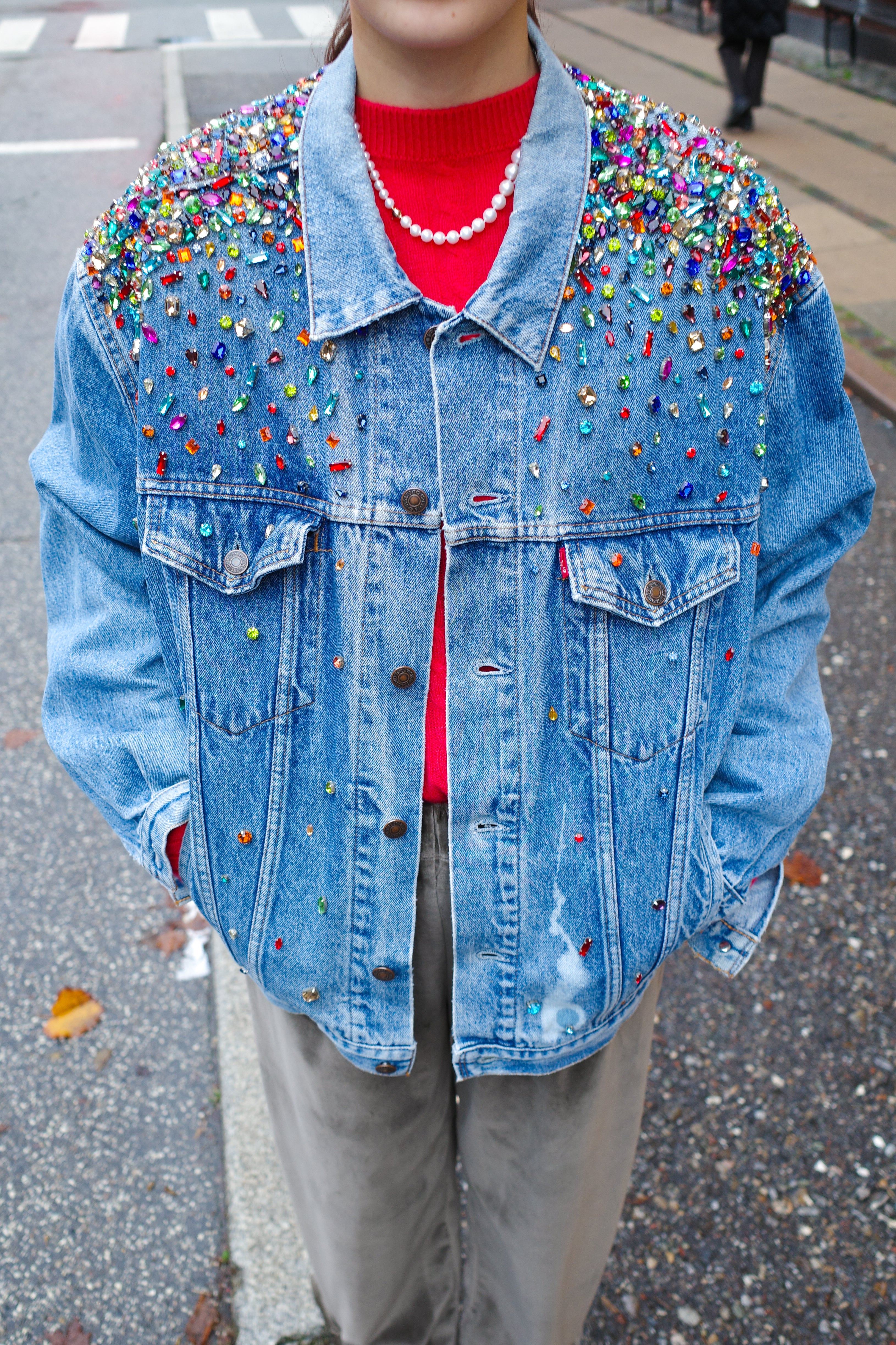 Upcycled Denim Jacket - Diamonds