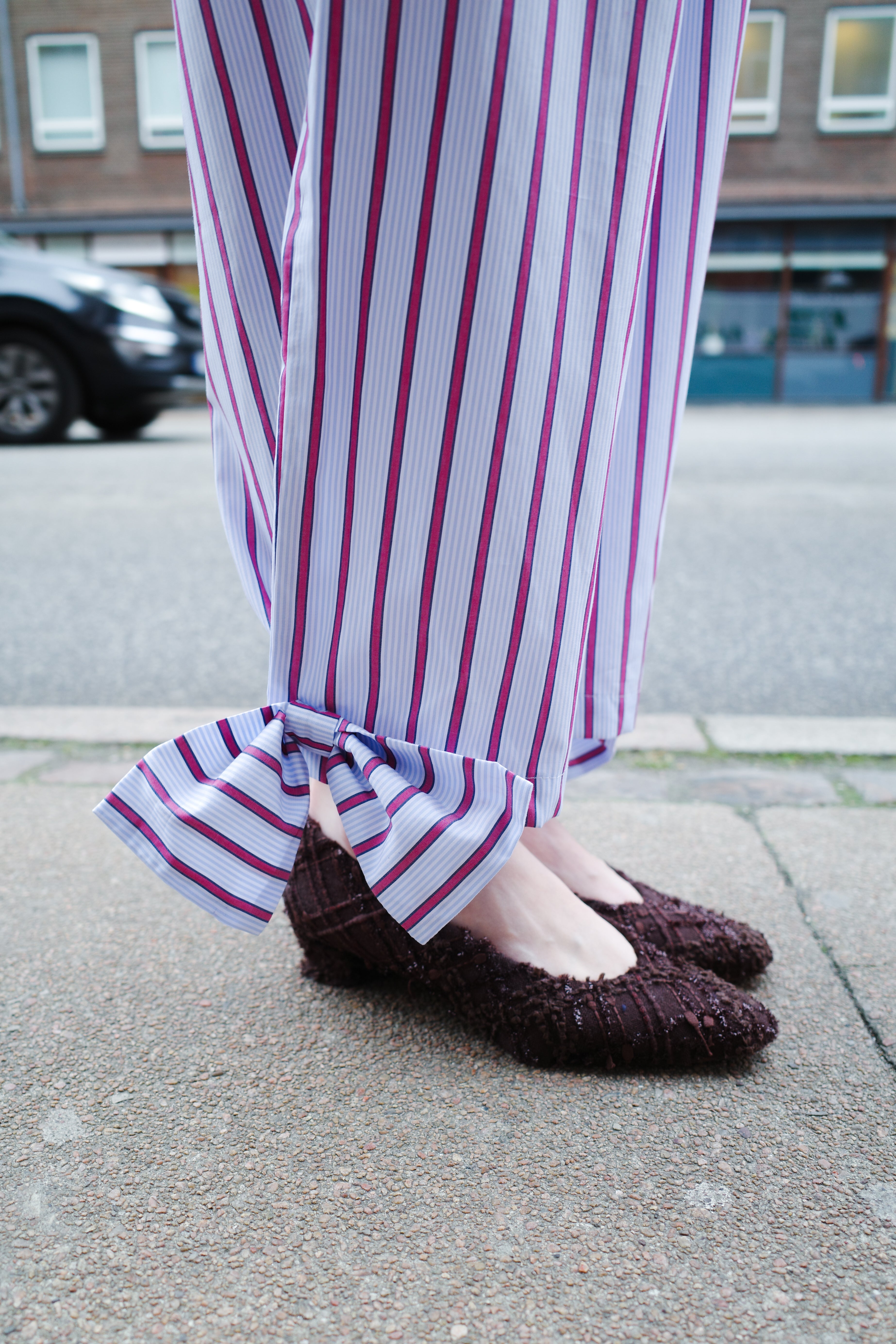 Coco Pants - Blue with White Red Stripe and Bows