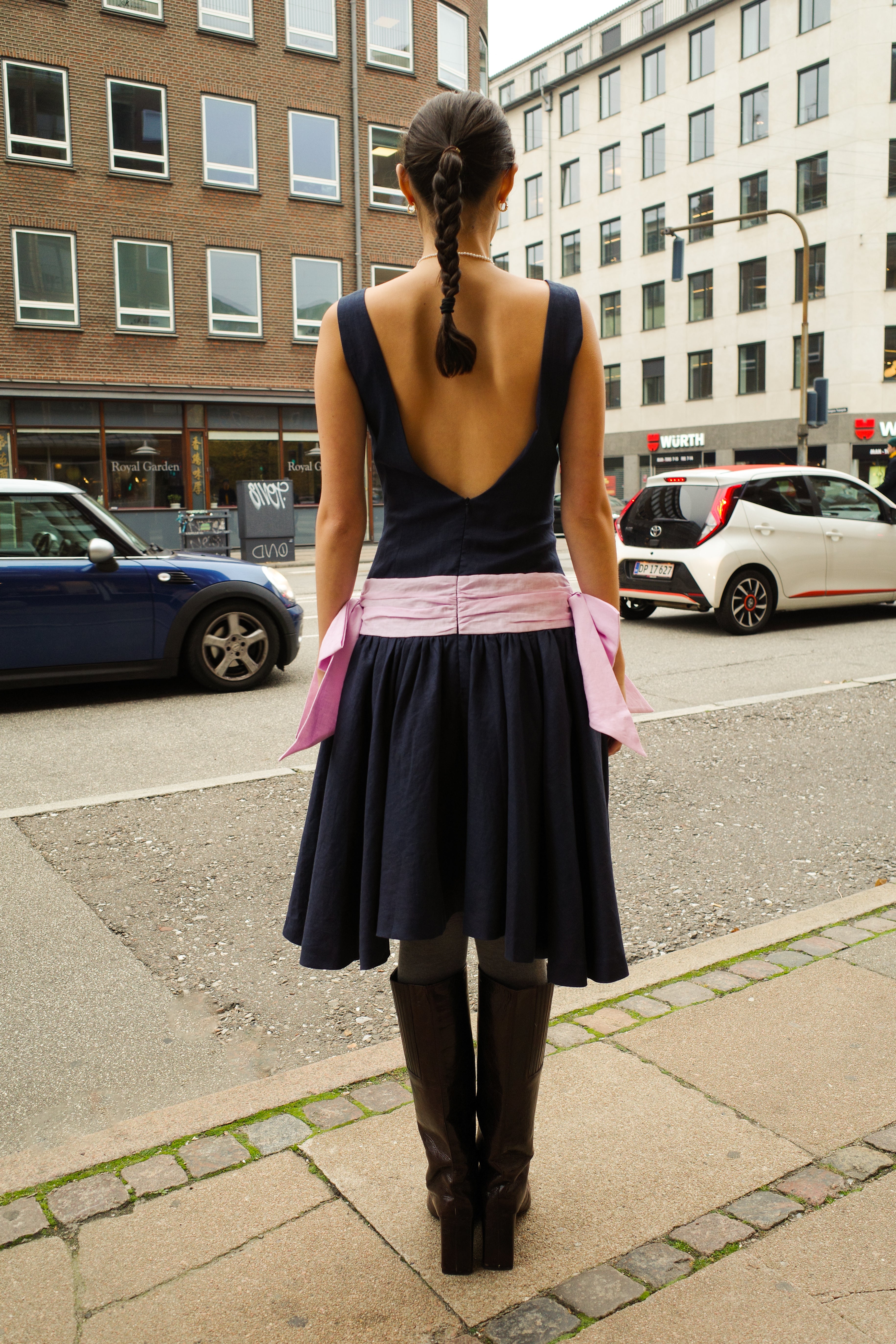 Magrethe Dress - Navy w. Pale Pink