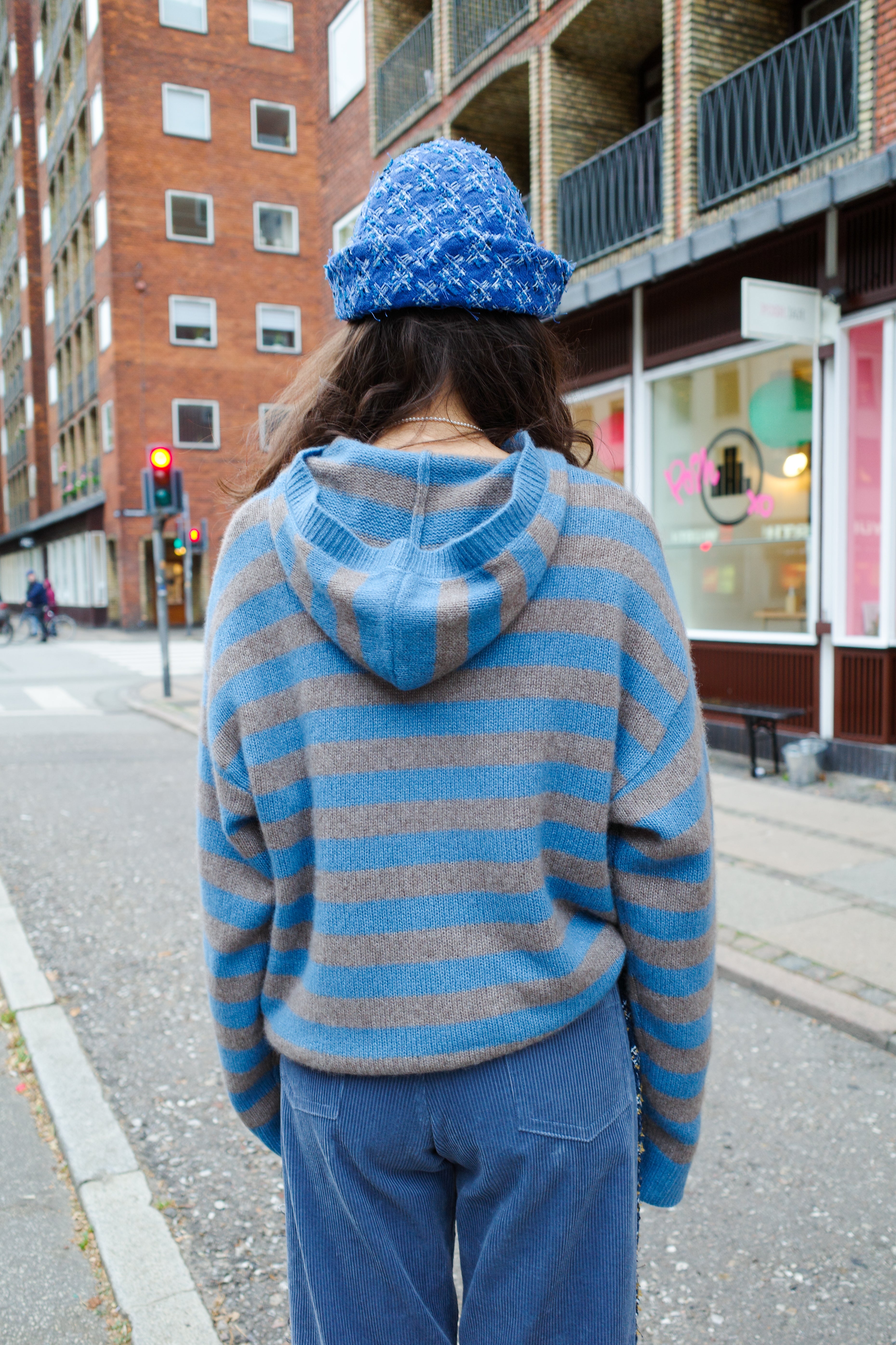 Viola Hoodie - Dove Blue & Taupe Stripe