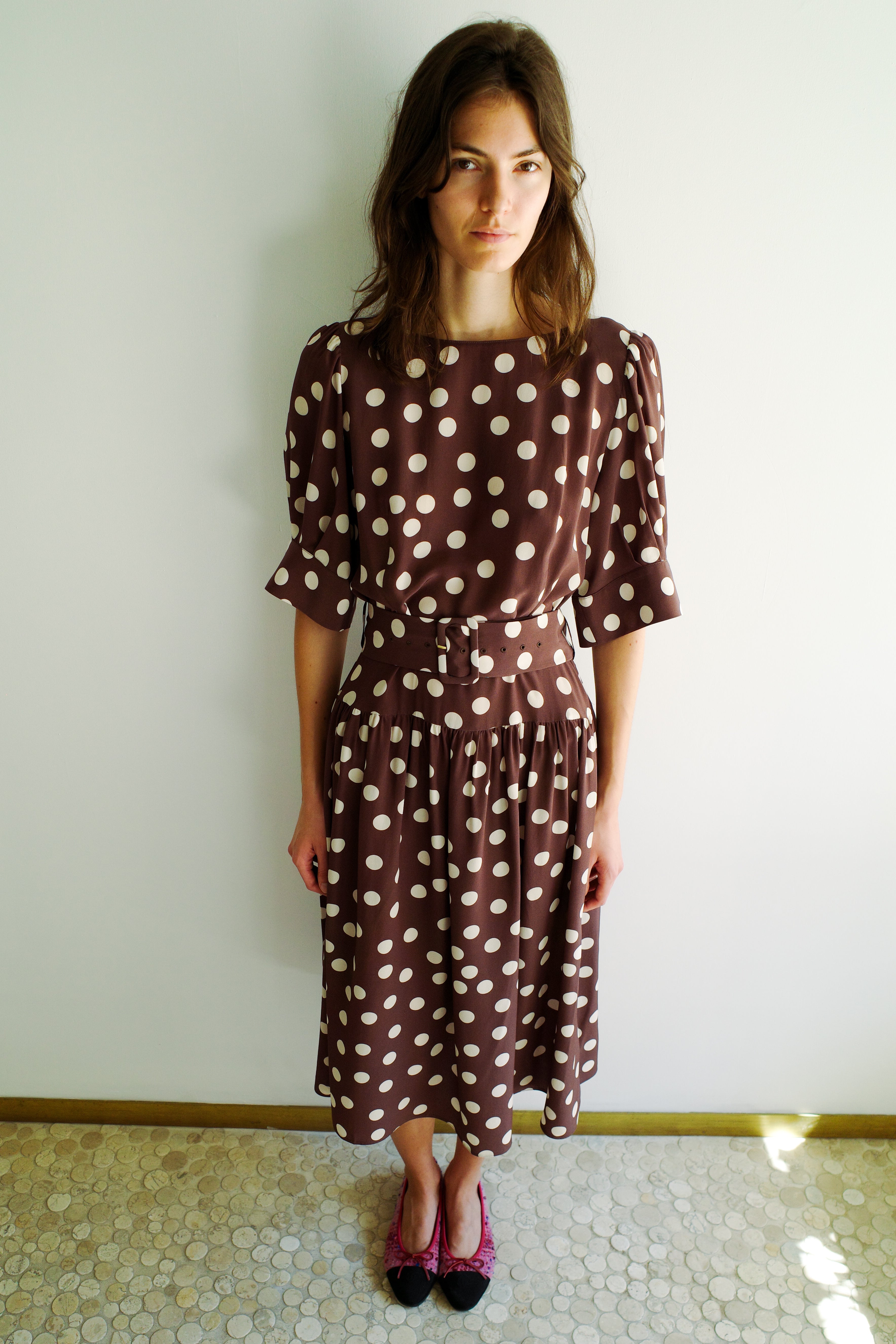 Bjorg dress - Brown w. Cream Dots