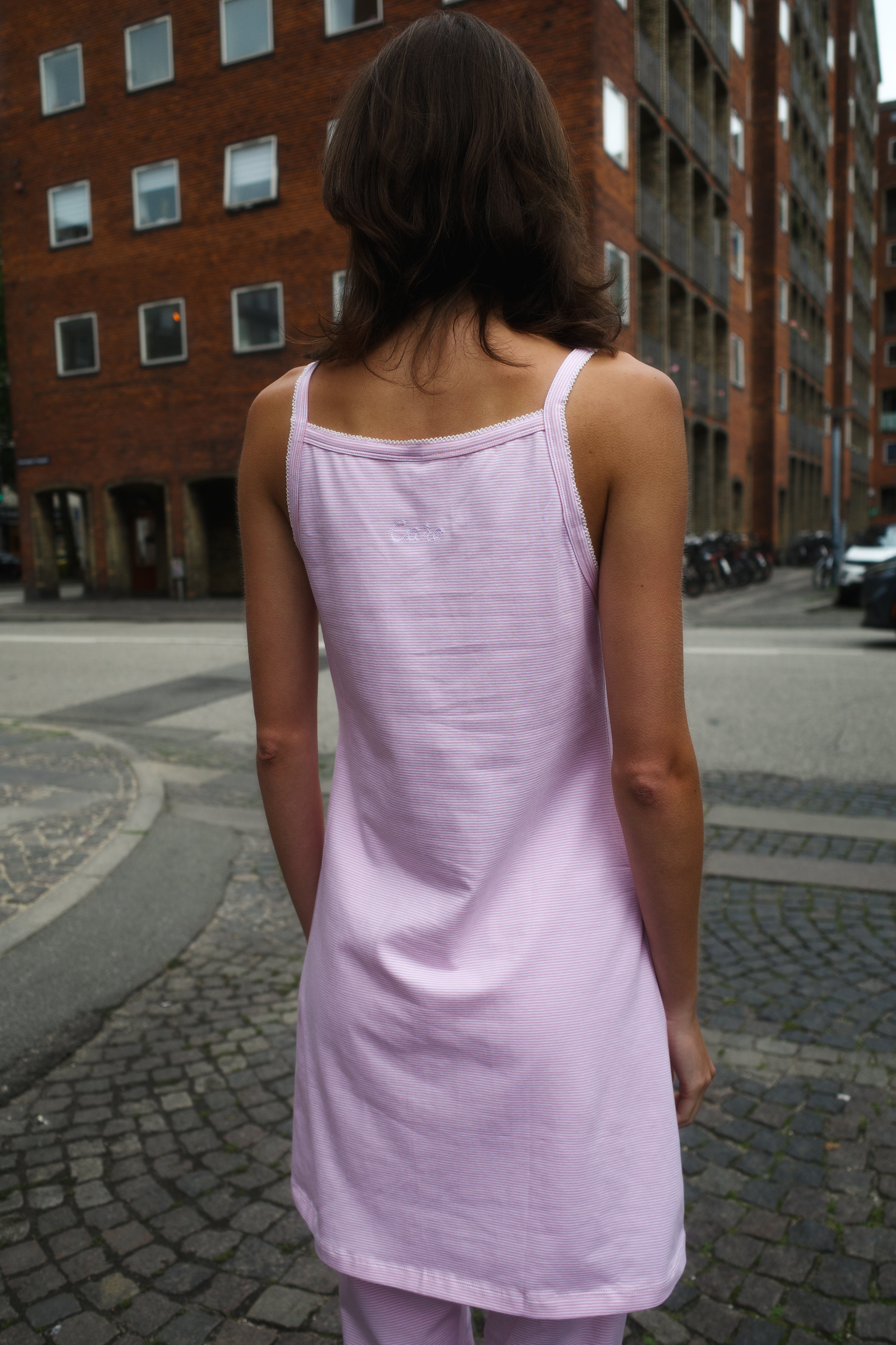 Caro Slip Dress - Pink White stripe
