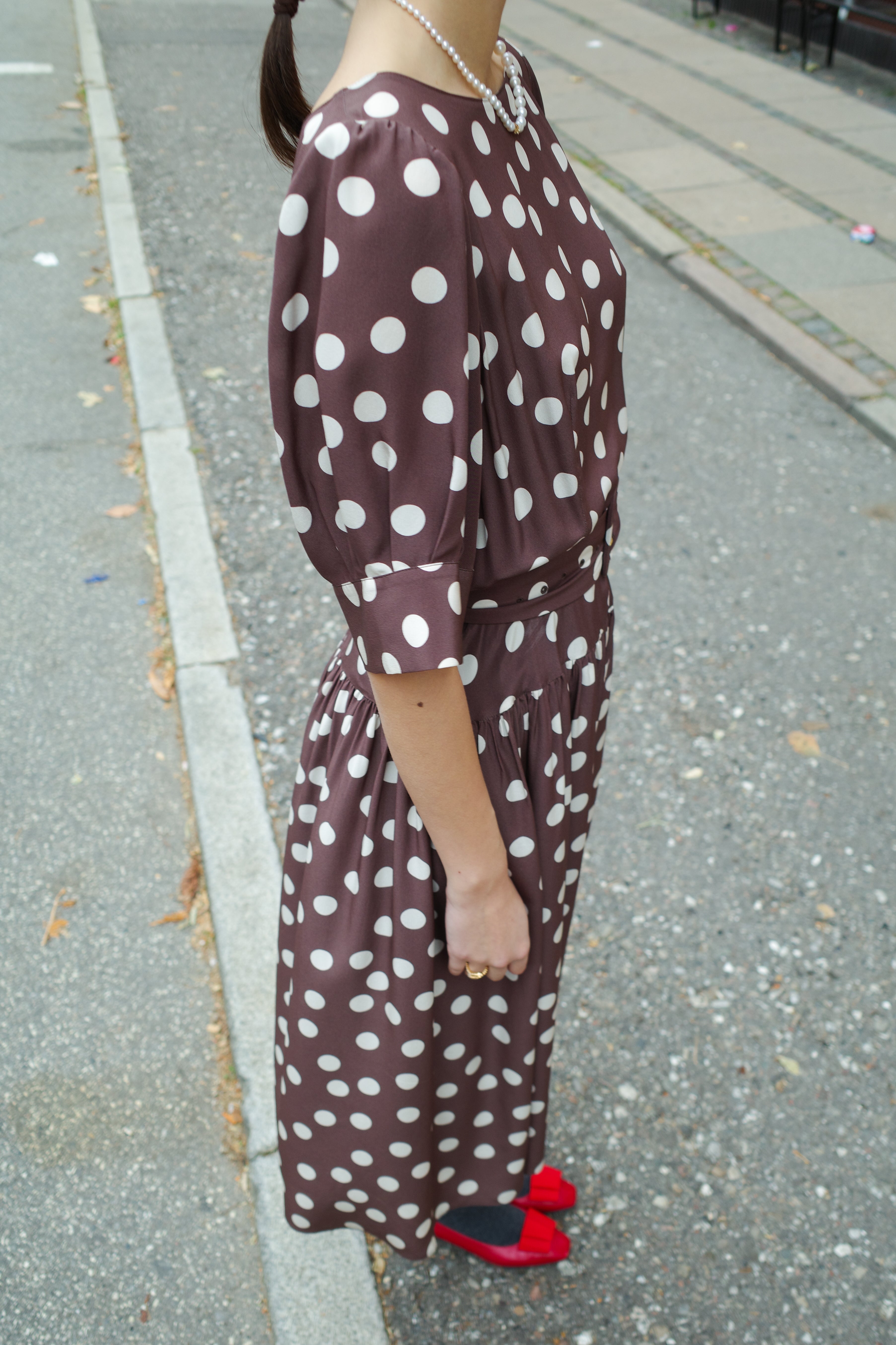 Bjorg dress - Brown w. Cream Dots