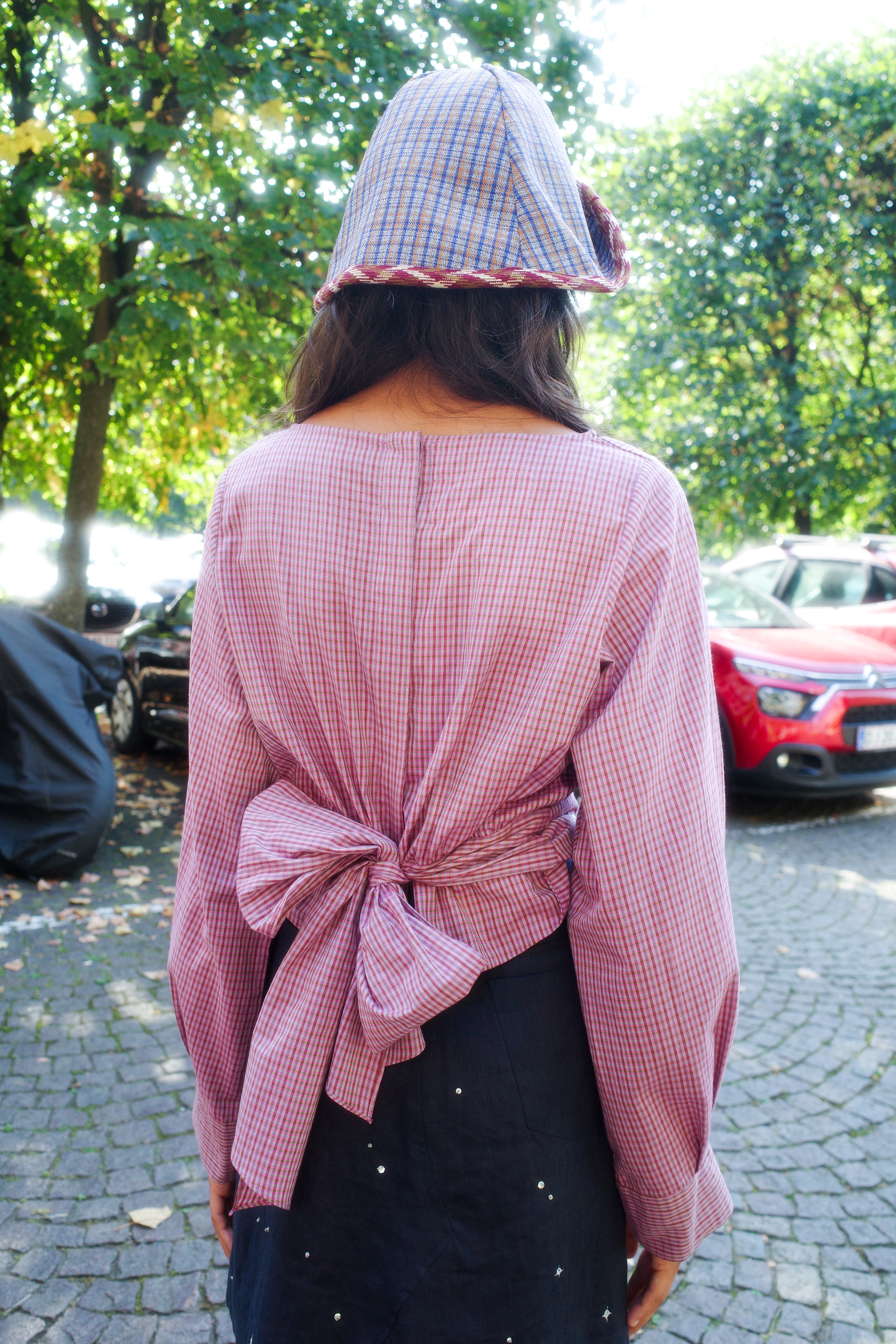 Olga Shirt - Pink Check with Angels