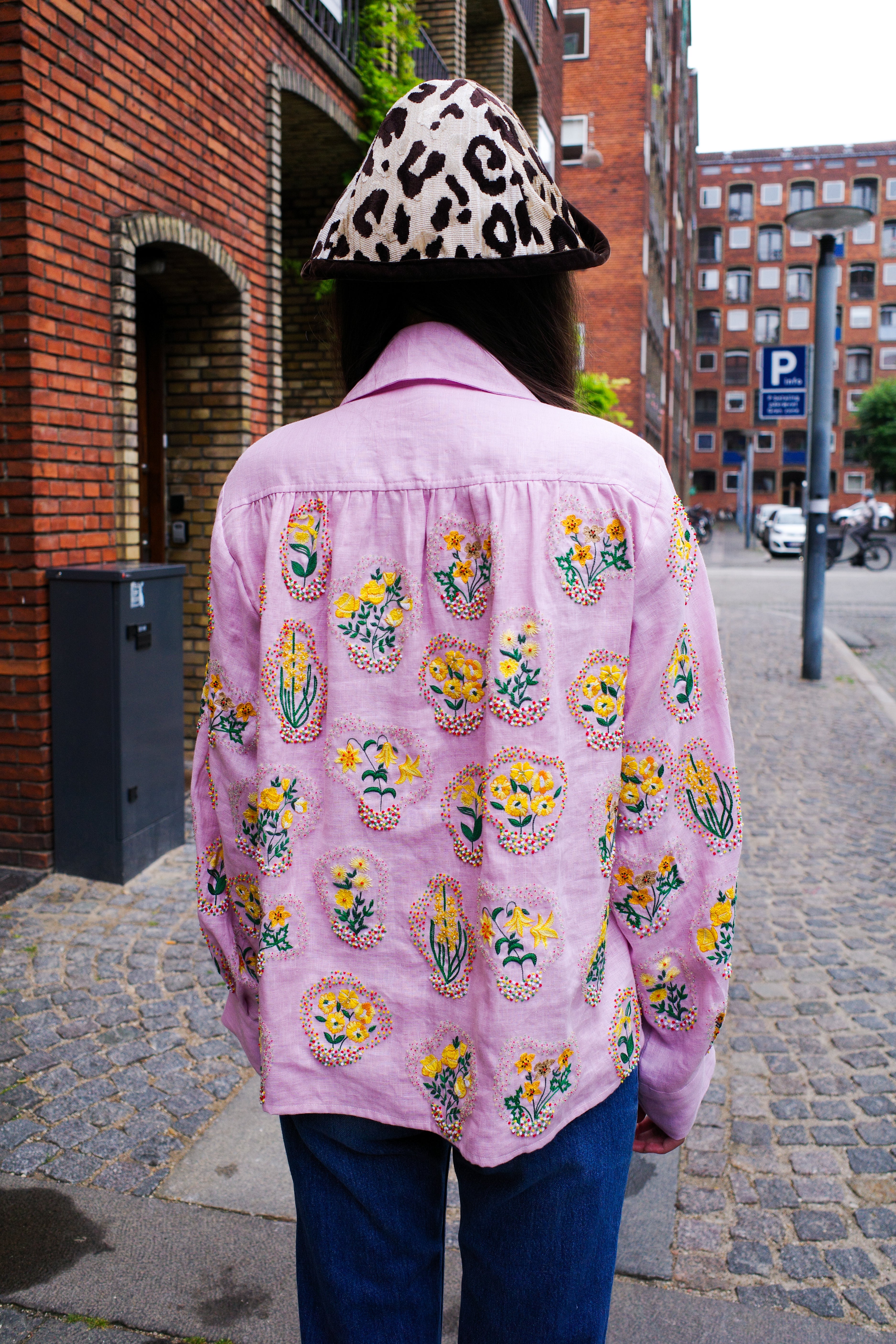 Bonsai Shirt - Pale Pink with Yellow Flowers and Velvet Bows