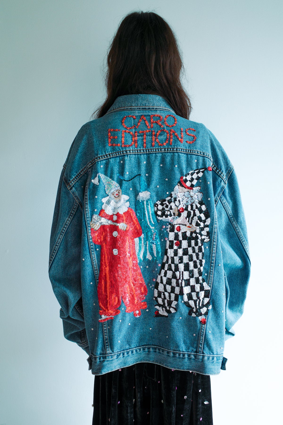 Caro Editions Upcycled Denim Jacket - Circus Clowns