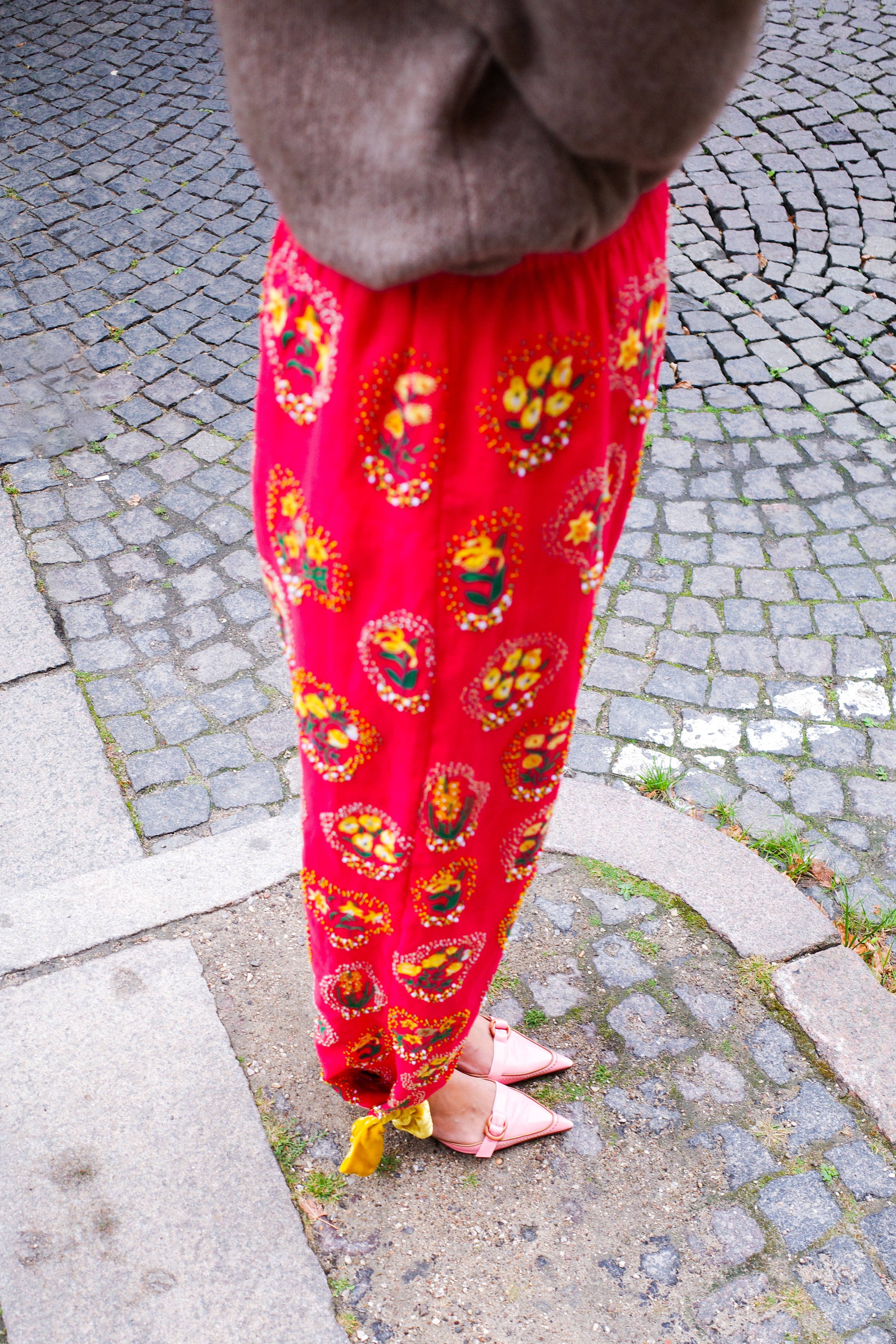 Coco Pants - Red Yellow Flowers and Velvet Bows