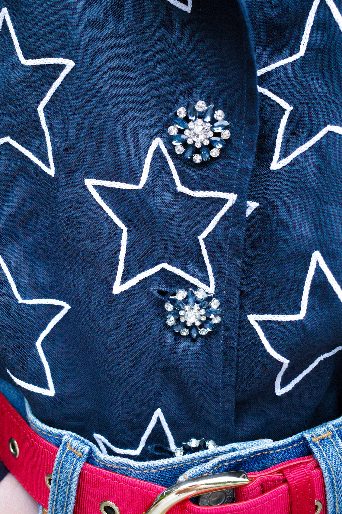Bonsai Shirt - Navy Linen Big Stars