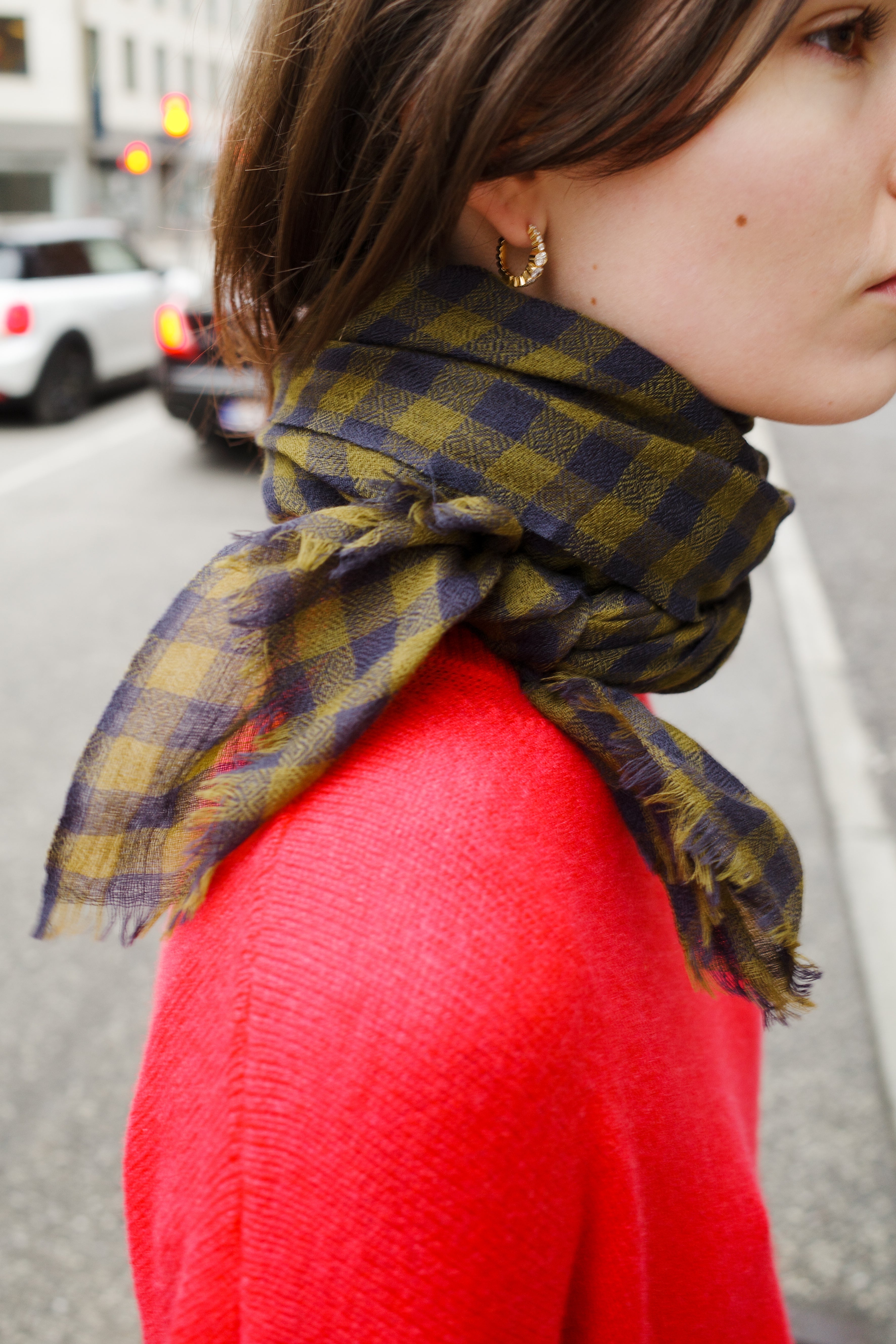 Cashmere Scarf - Navy Check