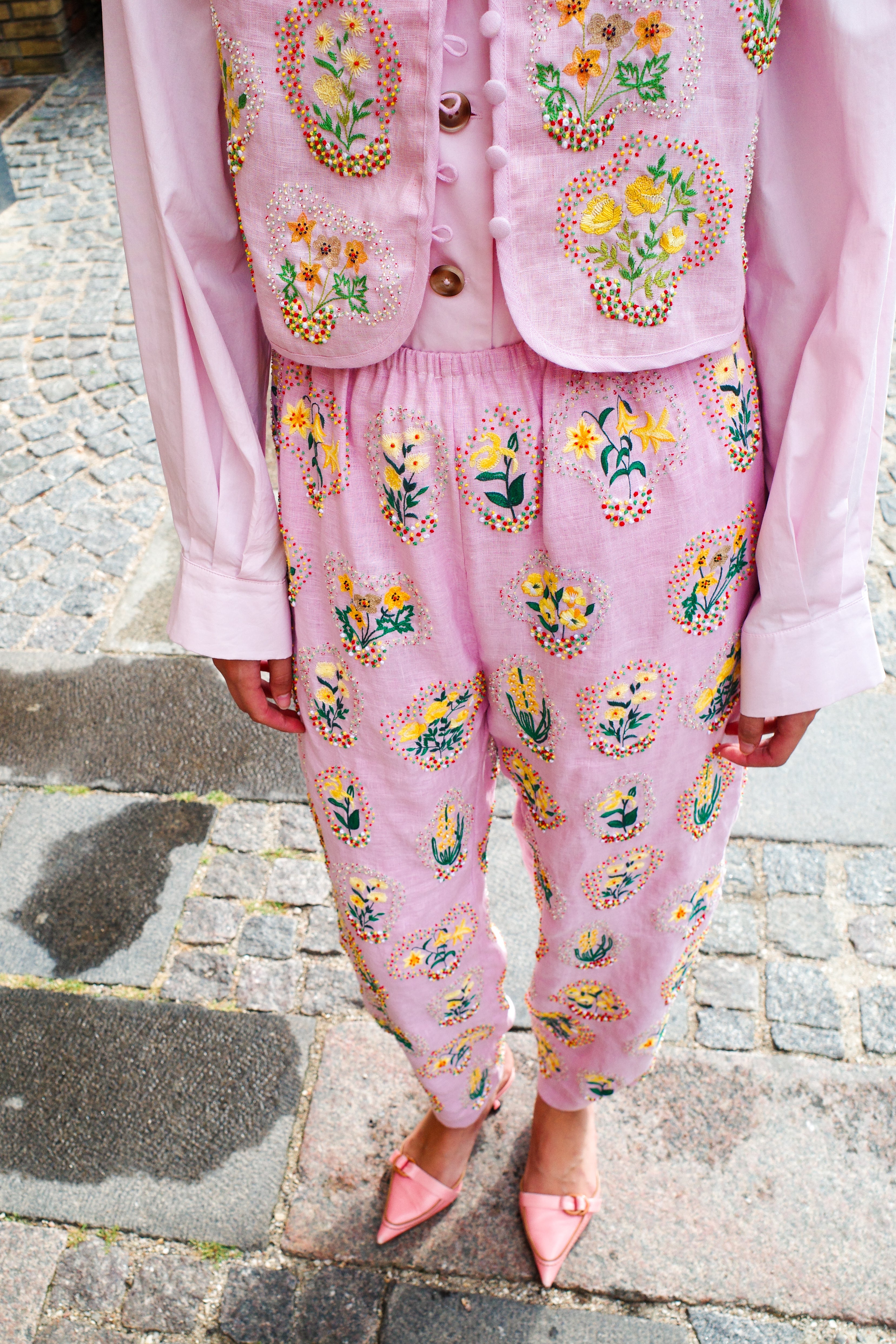 Coco Pants - Pale Pink with Yellow Flowers