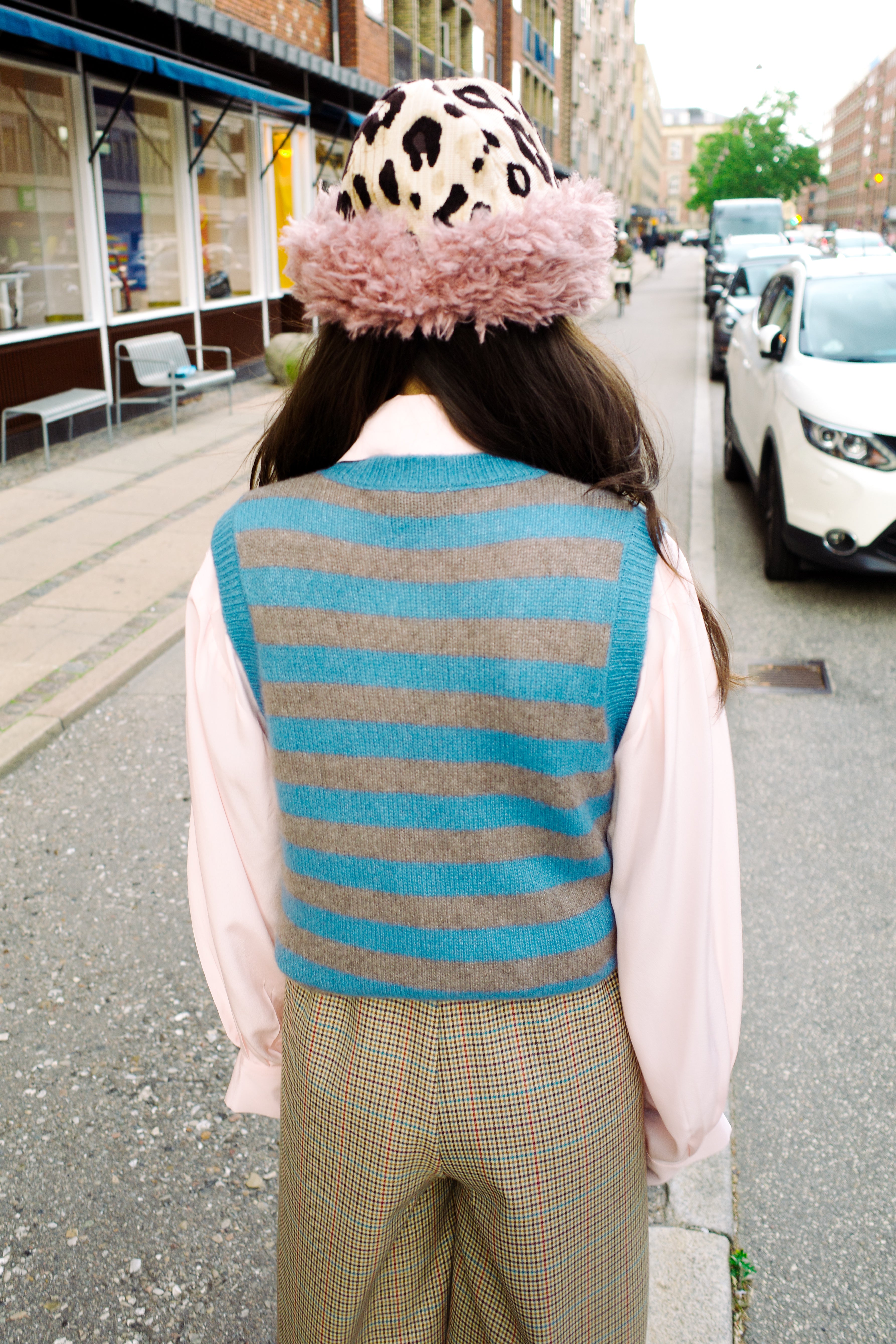 Ines Vest - Dove Blue & Taupe Stripe