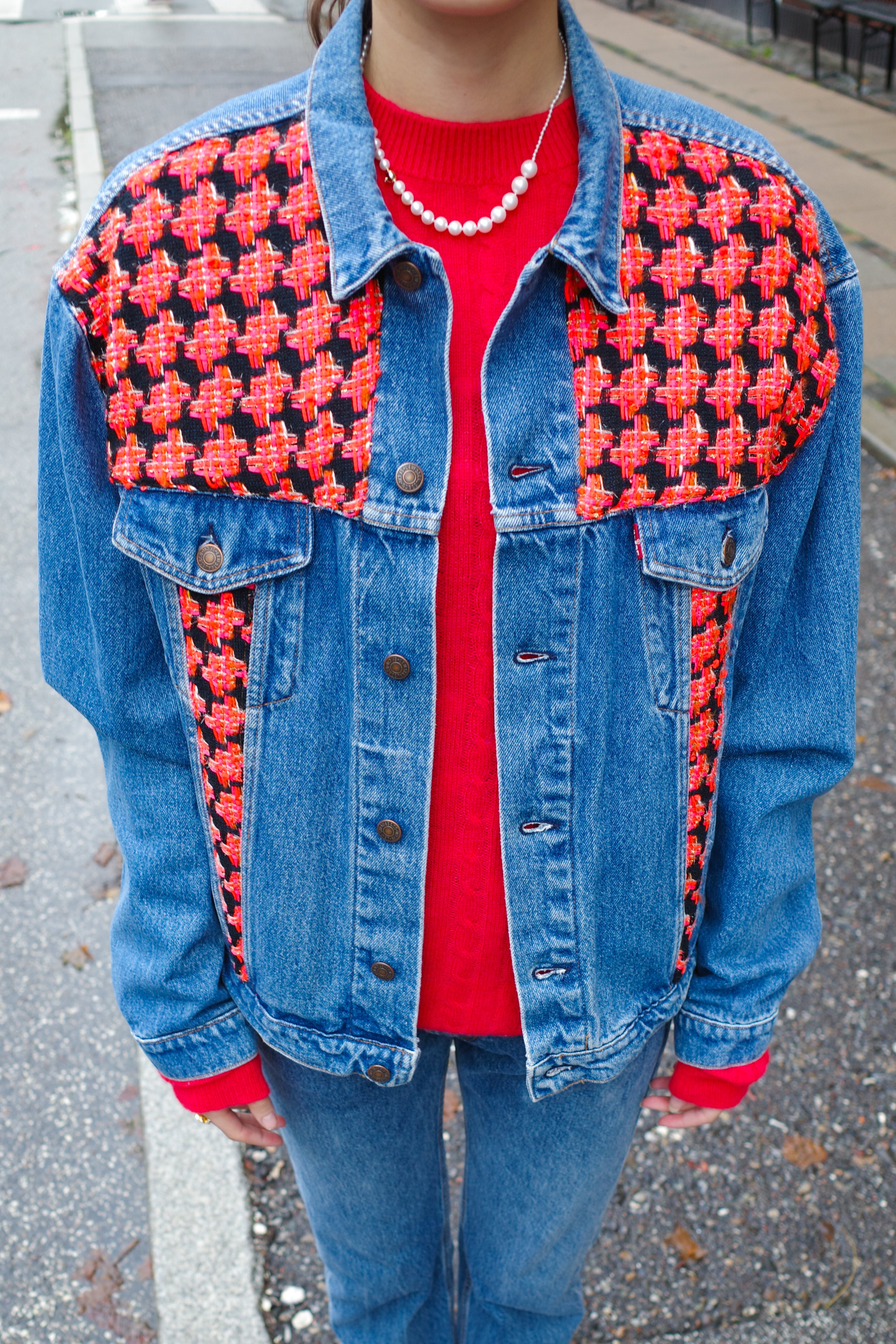 Upcycled Denim Jacket with deadstock Chanel fabric