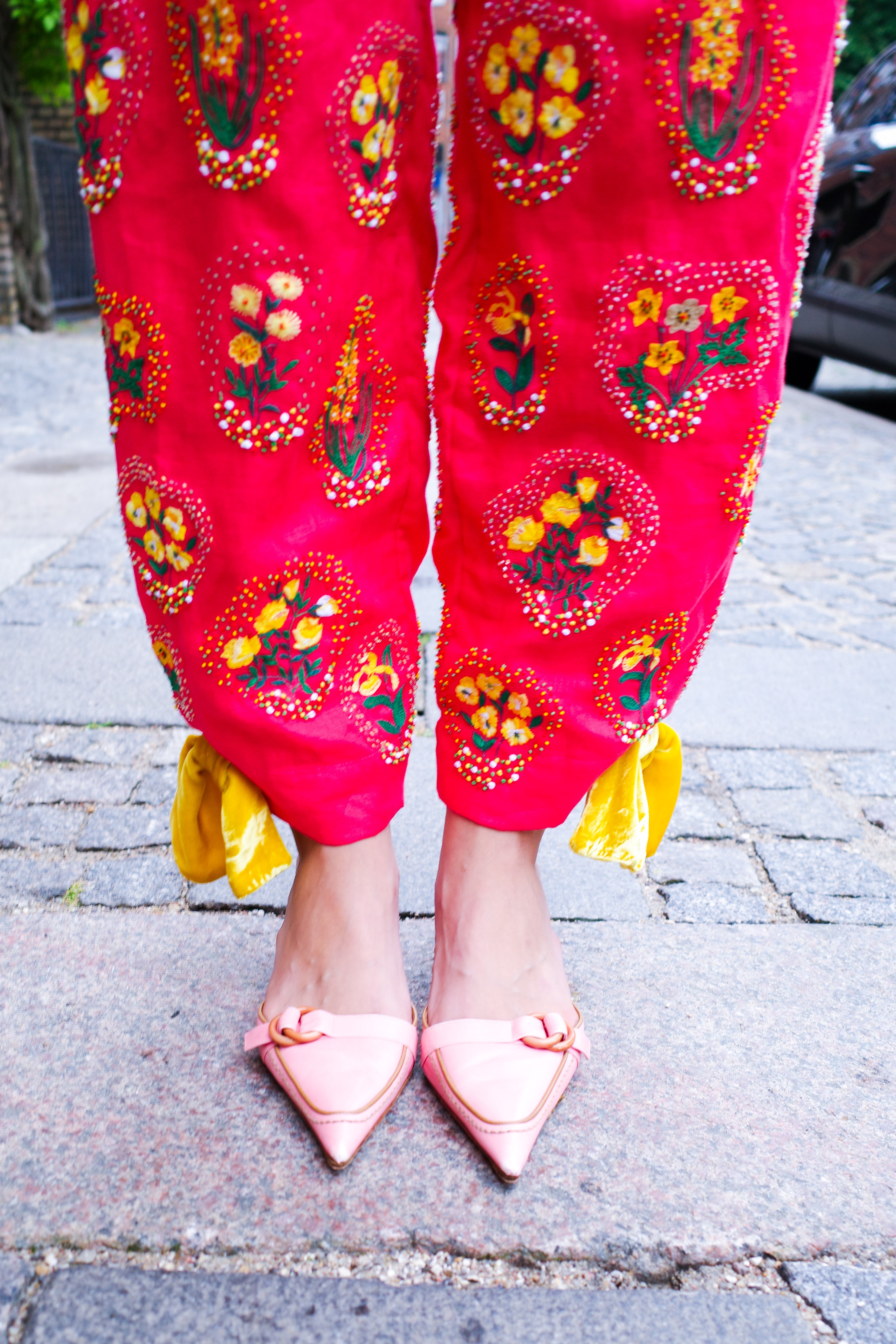 Coco Pants - Red Yellow Flowers and Velvet Bows