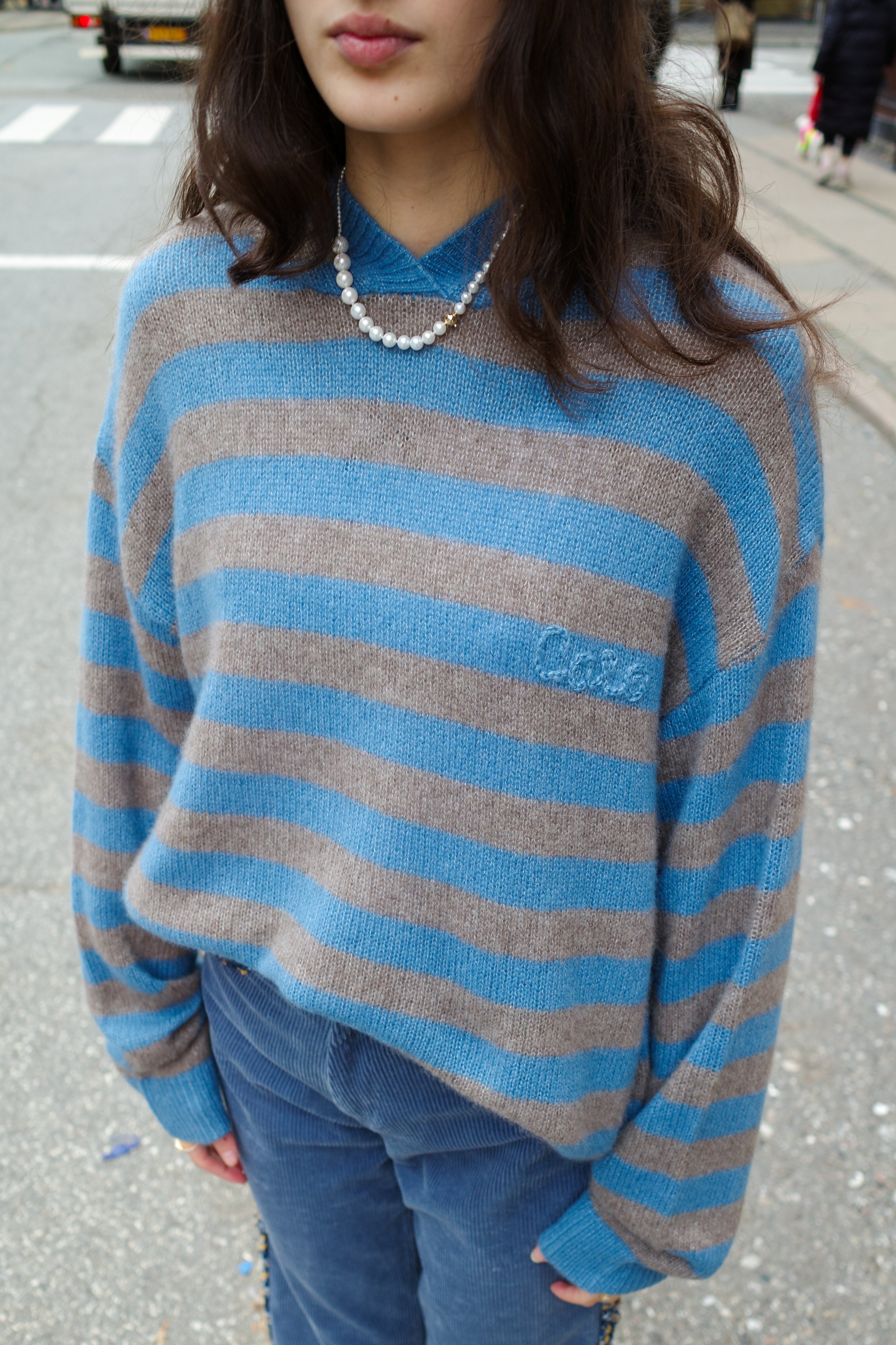 Viola Hoodie - Dove Blue & Taupe Stripe