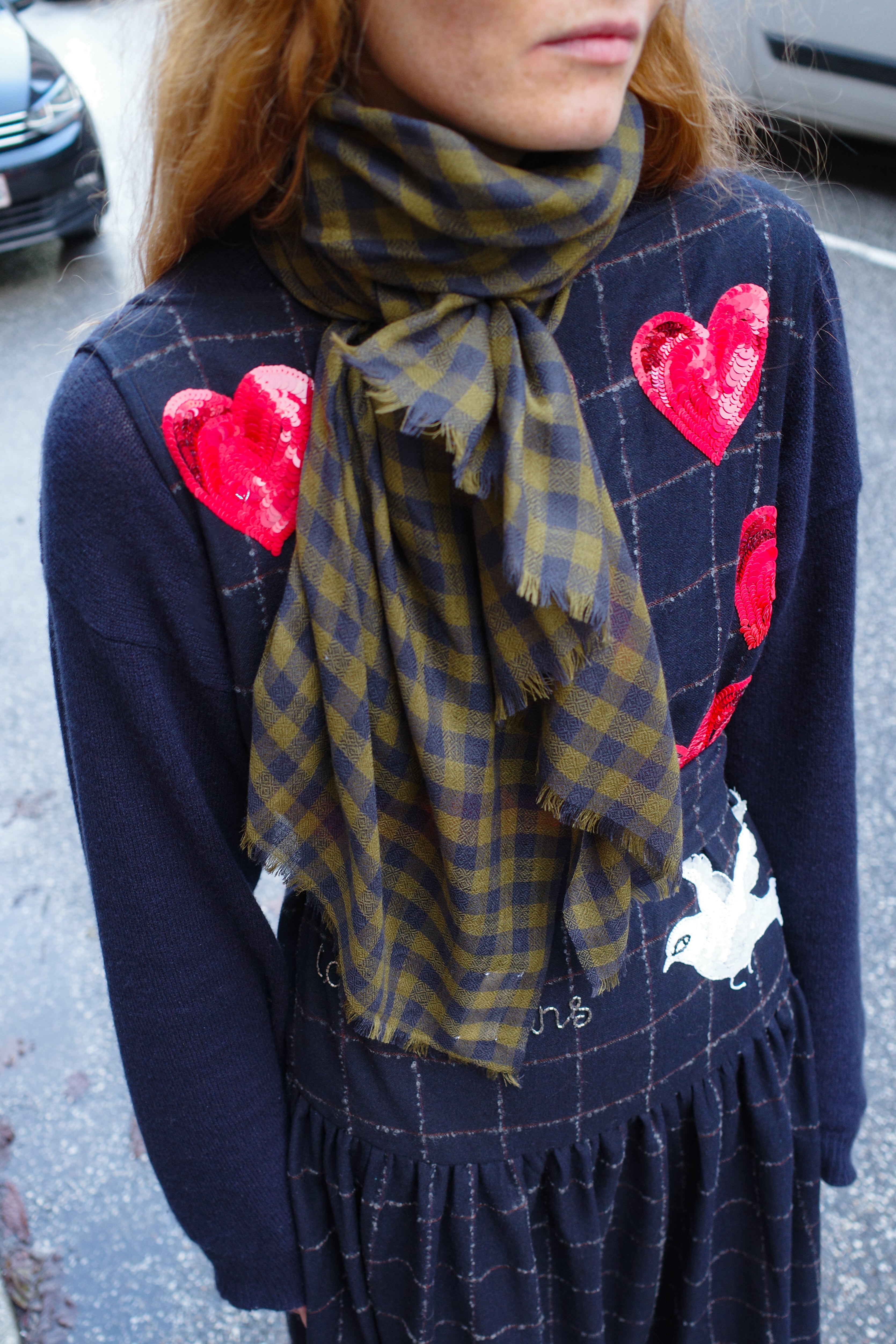 Cashmere Scarf - Navy Check